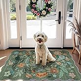 Washable Floral 2x3 Area Rug: Indoor Soft Scalloped Carpet for Entryway Kitchen Nursery Non-Slip Water Resistant Bathroom Laundry Floor Mat Low Pile Durable Door Mat(2x3 Floral/Green)