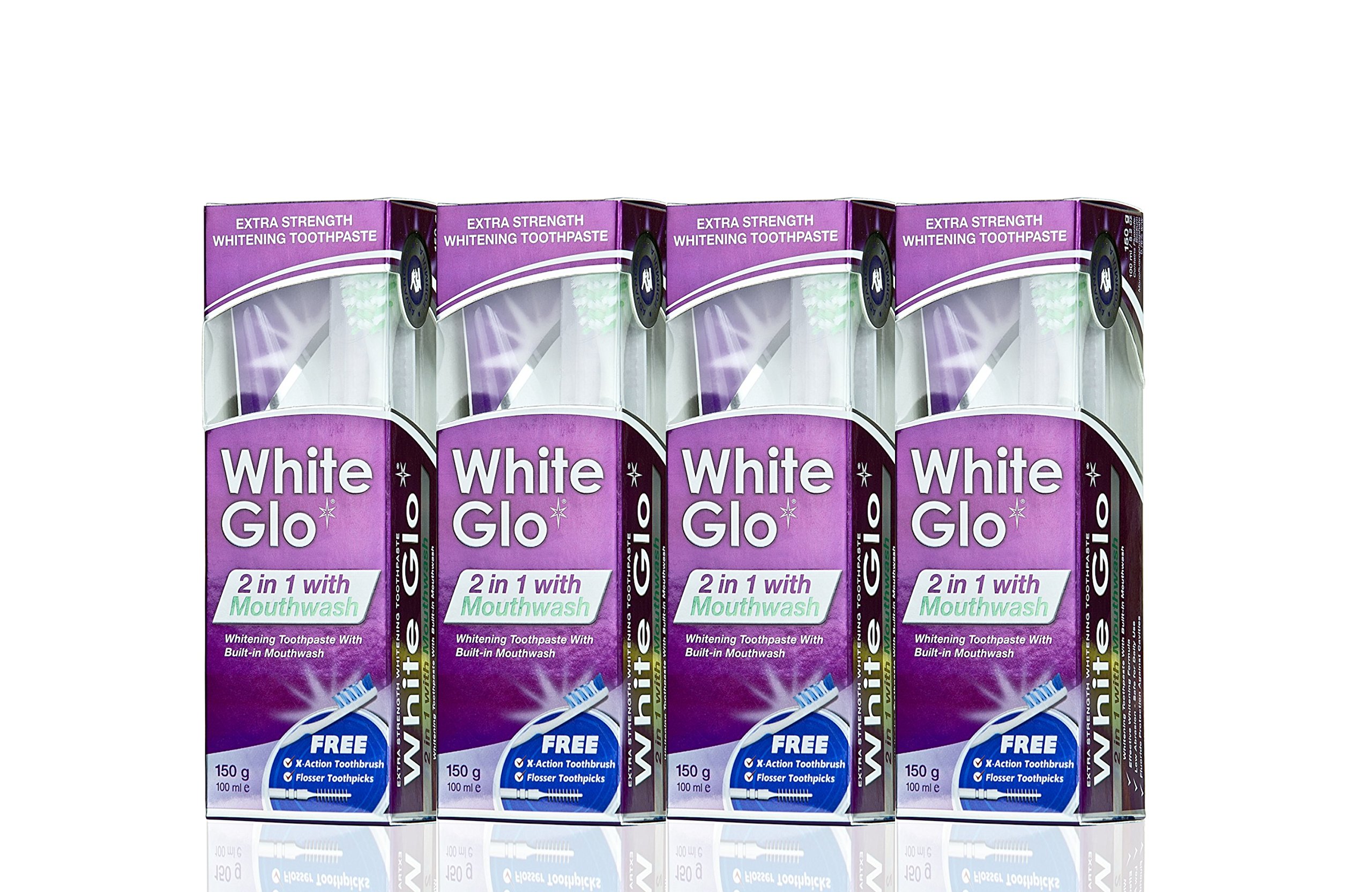 White Glo 2-in-1 Whitening Toothpaste with Mouthwash, 100 ml, Pack of 4