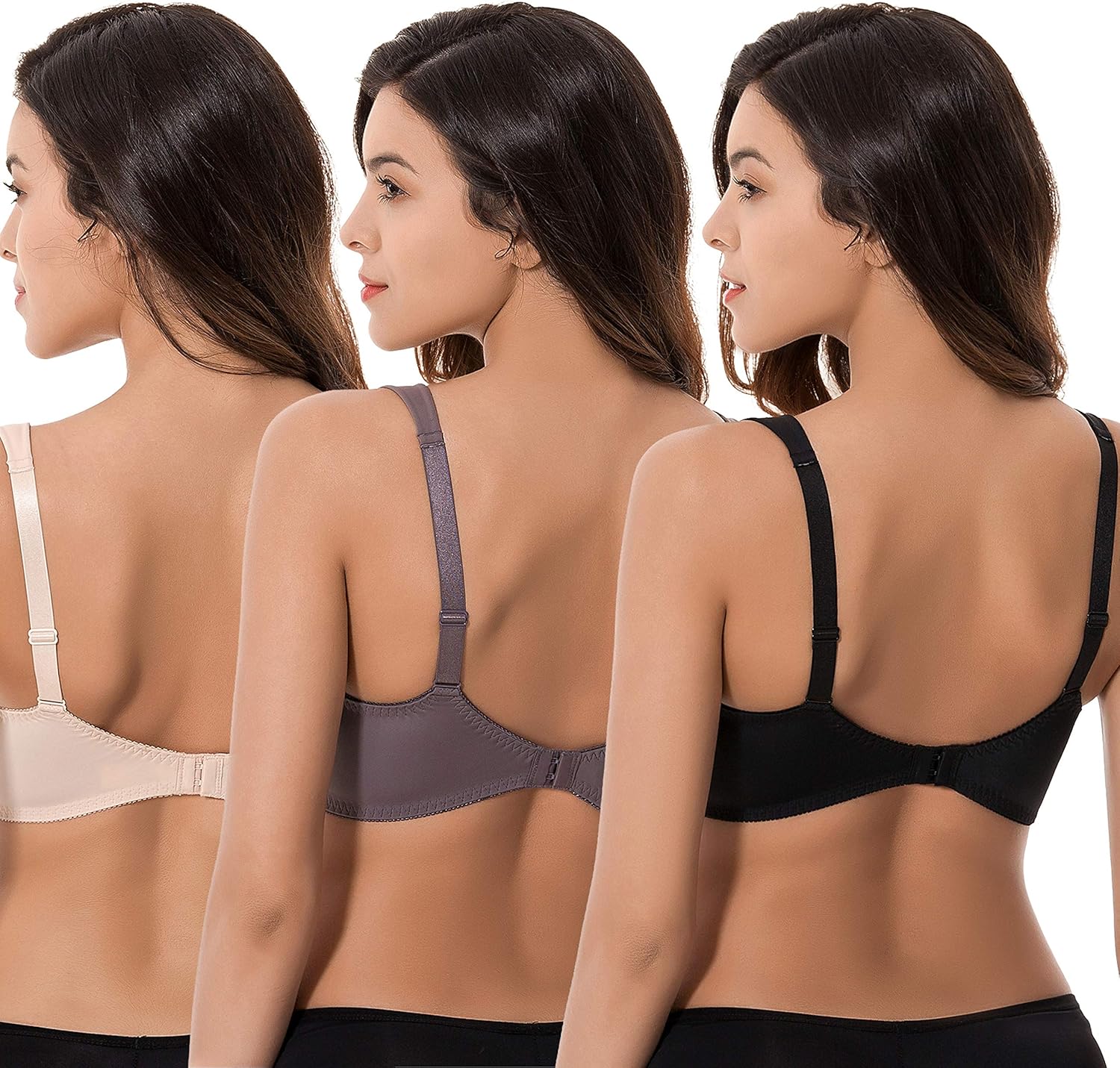 Curve Muse Plus Size Unlined Minimizer Underwire Bra with Embroidery Lace-3 Pack at  Women’s Clothing store