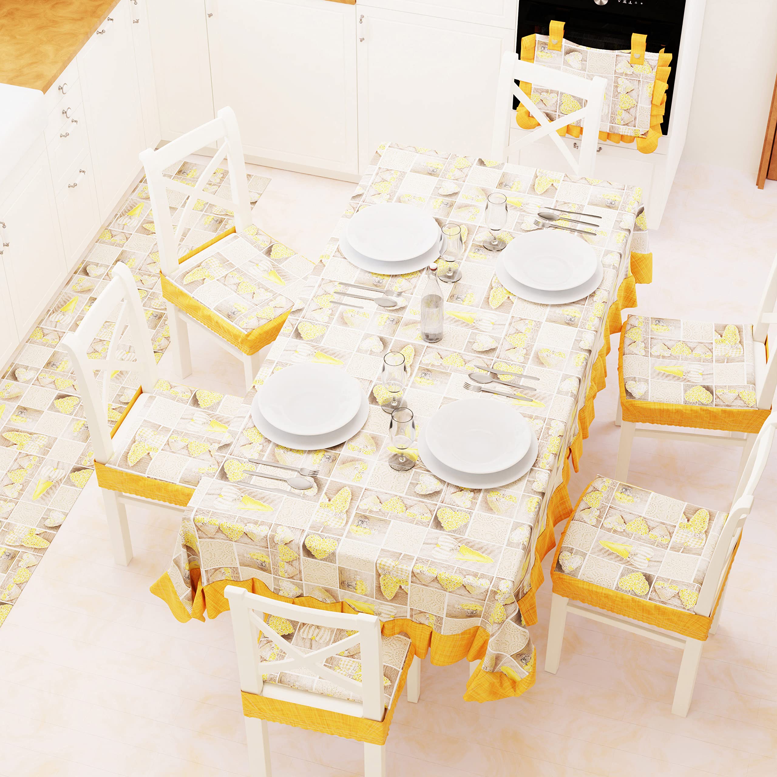 PETTI Artigiani Italiani - Non-slip and Washable Kitchen Rug 52 x 240 cm Lidia Design Yellow 100% Made in Italy