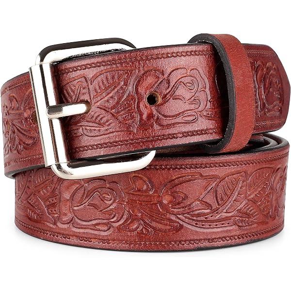 CTM Leather Western Embossed Belt With Removable Buckle – 1 3/8" Wide, Size 40, Red - View #11
