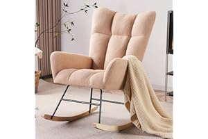 NIOIIKIT Nursery Rocking Chair, Teddy Upholstered Glider Rocker with Metal Legs, High Backrest Rocking Accent Chair, Comfy Armchair for Living Room, Bedroom, Office (Cream Teddy)