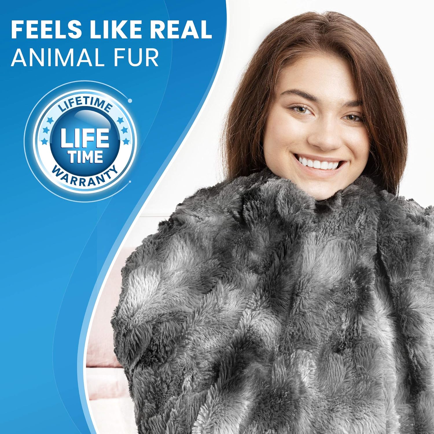Everlasting Comfort Luxury Faux Fur Throw Blanket - Ultra Soft and Fluffy - Plush Throw Blankets for Couch Bed and Living Room - Fall Winter and Spring - 50x65 (Full Size) Gray: Home & Kitchen