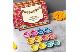 LETZ CELEBRATE [Pack of 12] Premium Diyas with 1 Pc Diwali Toran, Clay Diya with Hanging & Cotton Wicks, Diwali Decorations For Home, Diwali Decor, Diwali Diya, Diwali Gifts, Diyas For Diwali, Diyas for Pooja