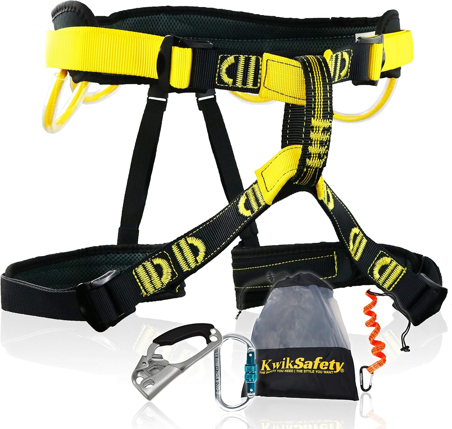 KwikSafety (Charlotte, NC Mandrill (Combo Pack) Comfort Climbing Harness, Heavy Duty Locking Carabiner, Tool Lanyard & Clip, Lightweight Padded Adjustable Half Body Waist Belt 310lb Limit Mountain : Sports & Outdoors