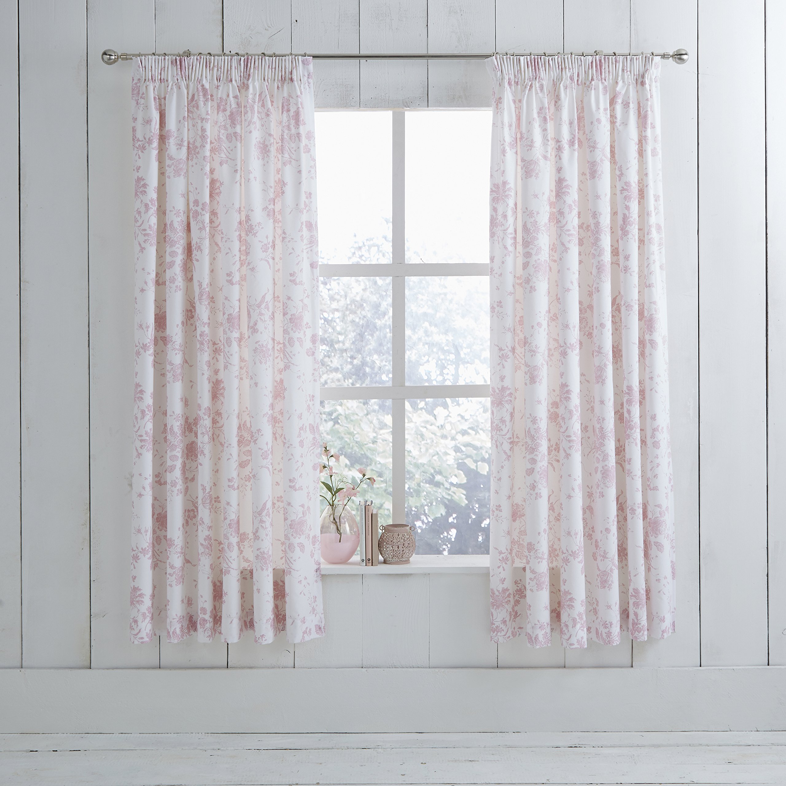 Charlotte Thomas Amelie Toile Pencil Pleat Curtains in Pink 66" x 72"