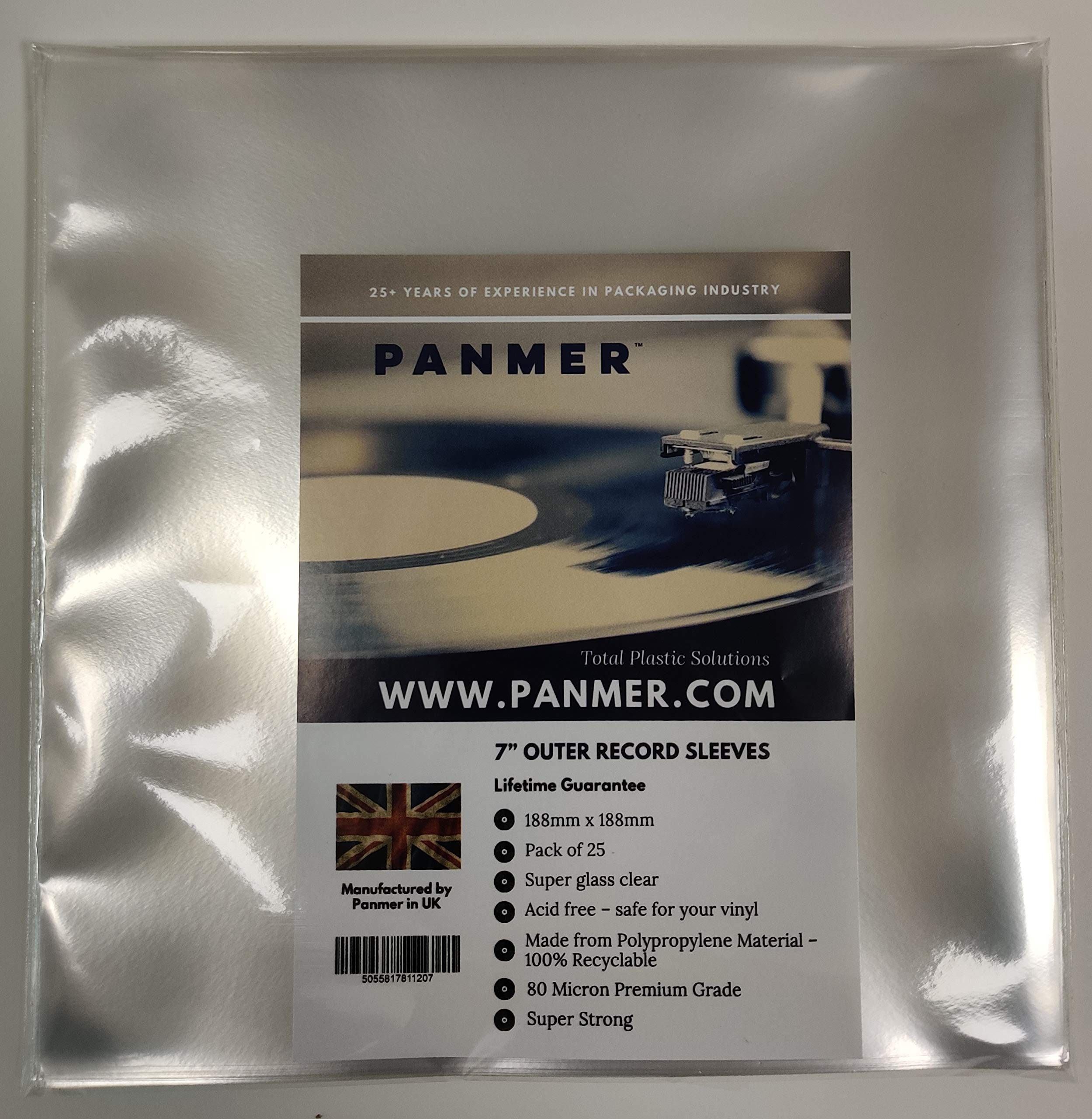 7" Outer Clear Vinyl Record Sleeves Polypropylene 80 Micron x 25