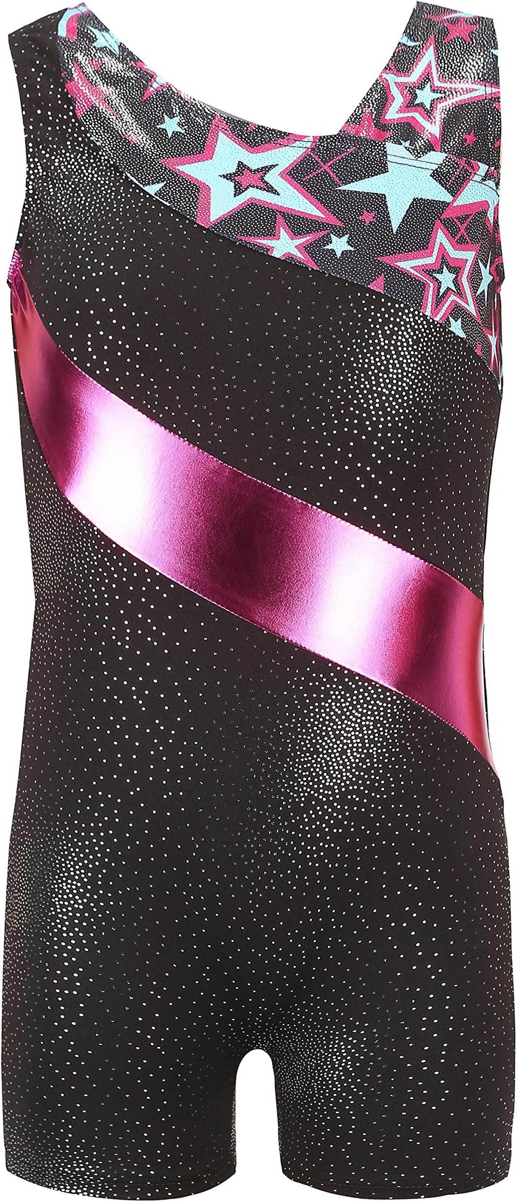 Tigerhu Gymnastics Leotards for Girls with Shorts Dance Sparkly Biketard Star Activewear Unitards for Kids Toddler Children, Rose Red 9