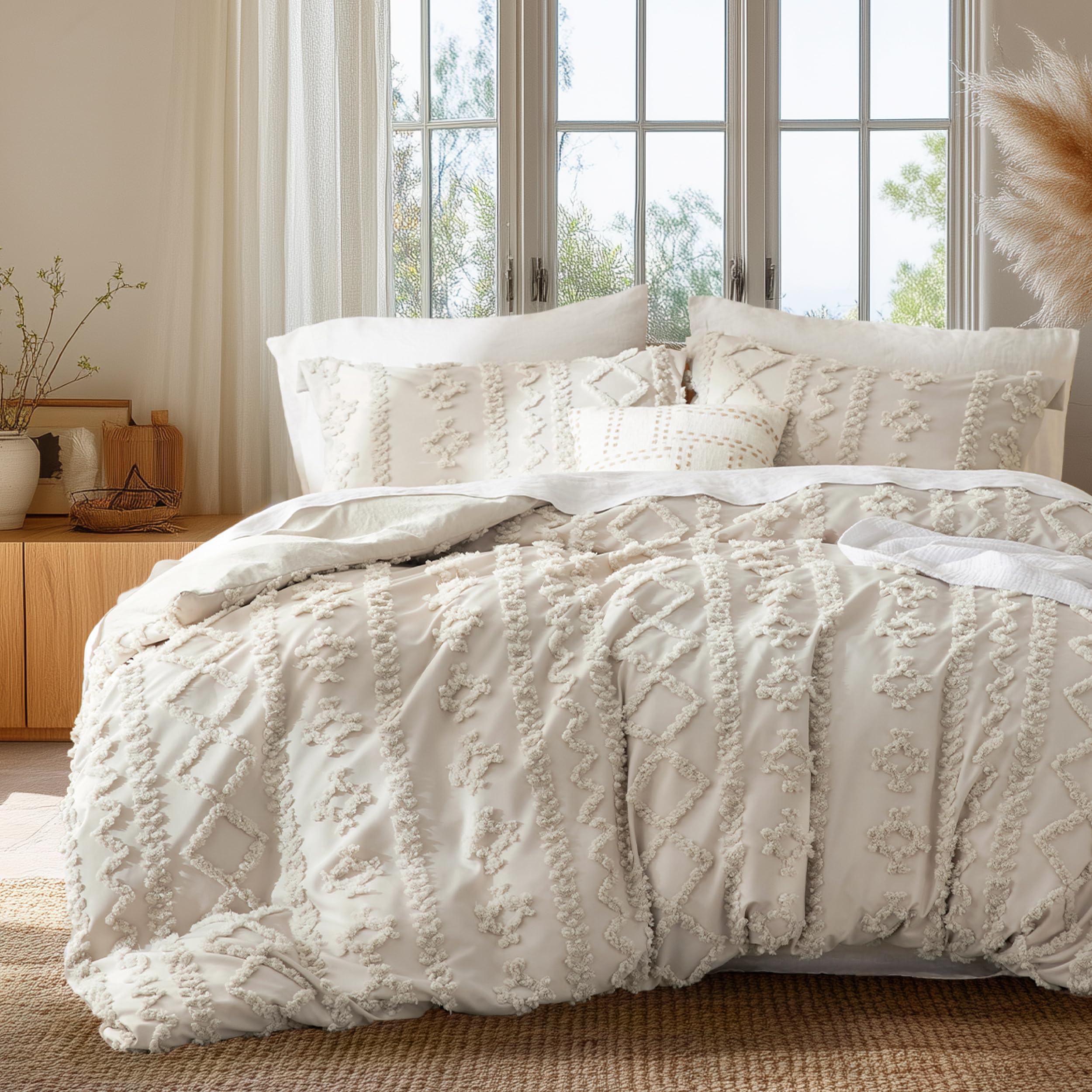 Photo 1 of Bedsure Boho Kids Duvet Cover King Size?Duvet Insert/Comforter not Included - Tufted Duvet Cover King Size for All Seasons, Soft Boho Bedding (Linen,104" x 90")