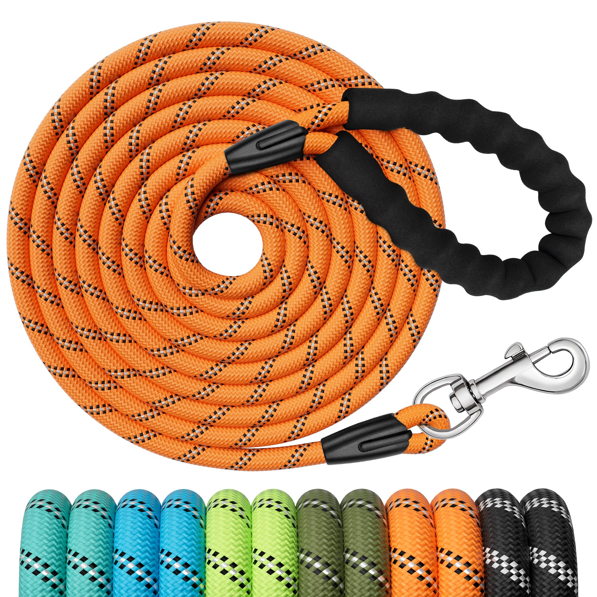 X XBEN Training Leads for Dogs, 20M/65FT Strong Rope Long line Dog Lead Leash with Soft Padded Handle and Heavy Duty Hook, Reflective Recall Training Leads for Large Medium Small Dog, Orange