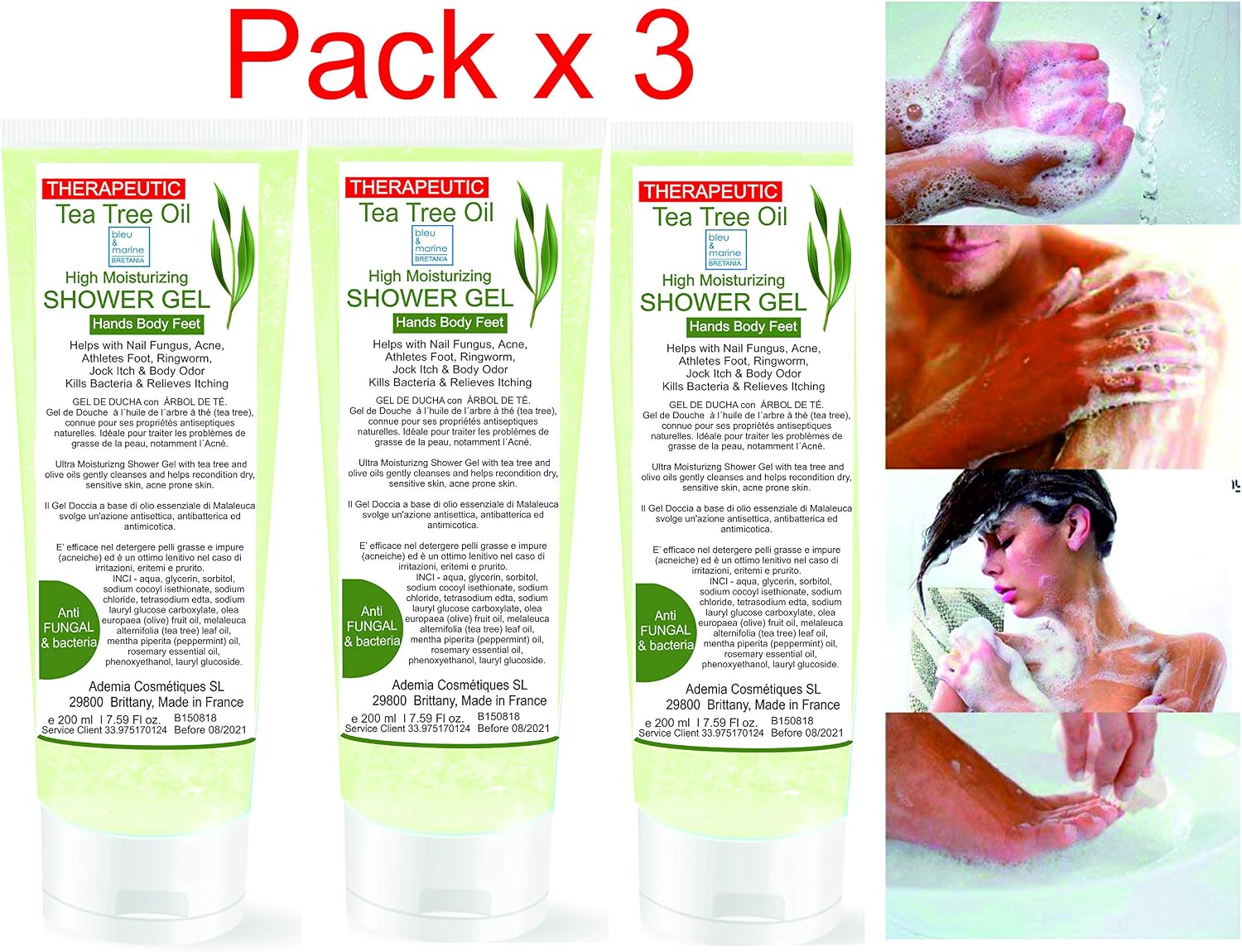 Antibacterial Hand Cleansing Disinfectant Gel Tea Tree Antifungal Body Wash Tea Tree Face Anti Acne Wash Shower Gel (Pack 7.59 Fl oz x 3)- Feet fungal Nail Treatment Hand Wash - Image 3