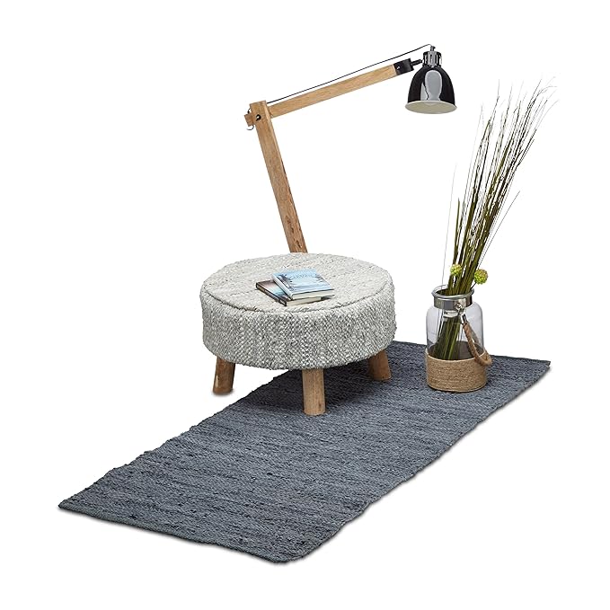 Native Home Läufer Leder, Teppichläufer 70x140, Teppich Handgefertigt, Dielenläufer Echtleder, Flurteppich, Dunkelgrau