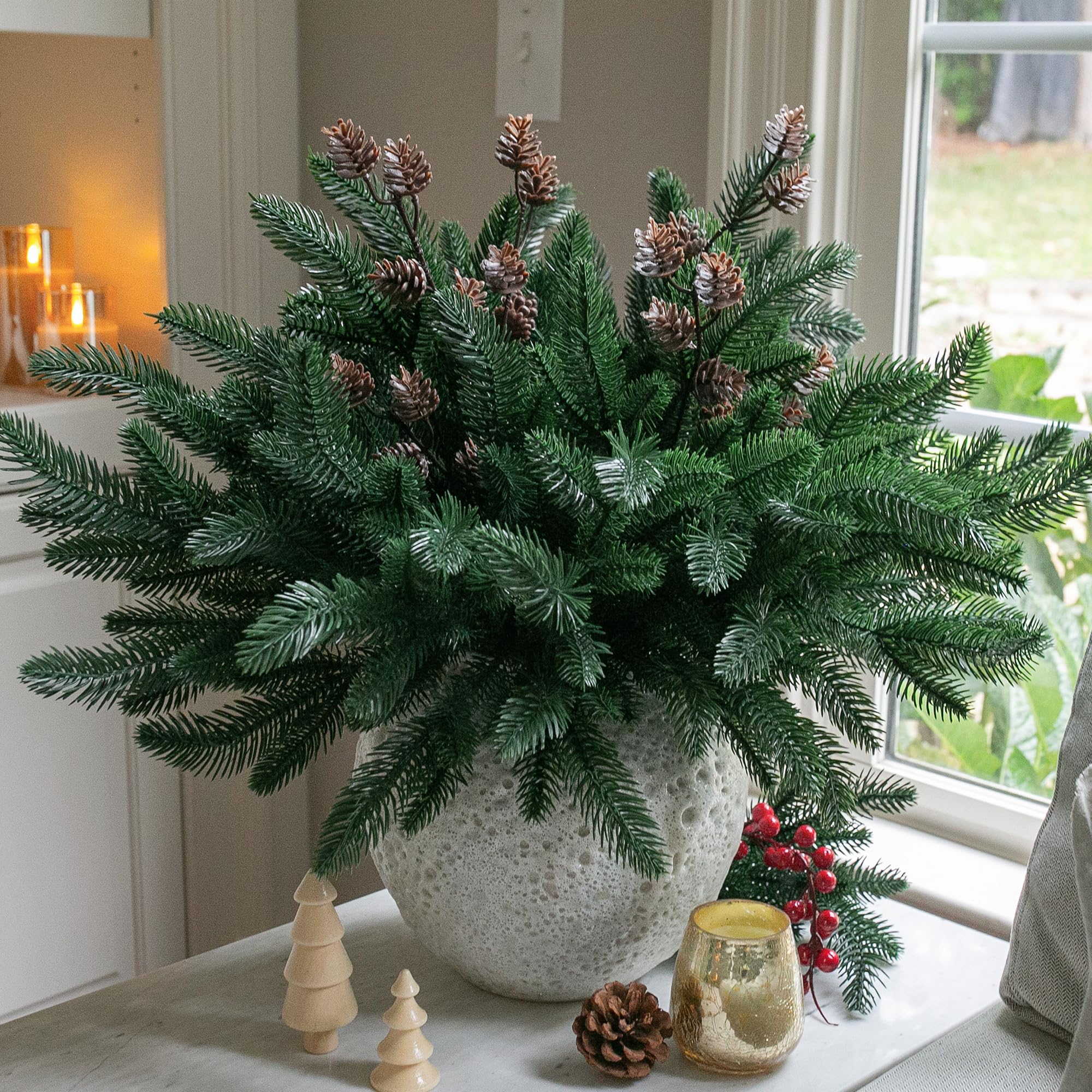 Photo 1 of ***Factory sealed***

Ivydale Pcs Faux Pine Branches Norfolk Stem for Christmas Decoration, Artificial Greenery Plants Pine Needles with Pinecones for Table DIY Home Winter Indoor Vase Real Touch Christmas Decorations