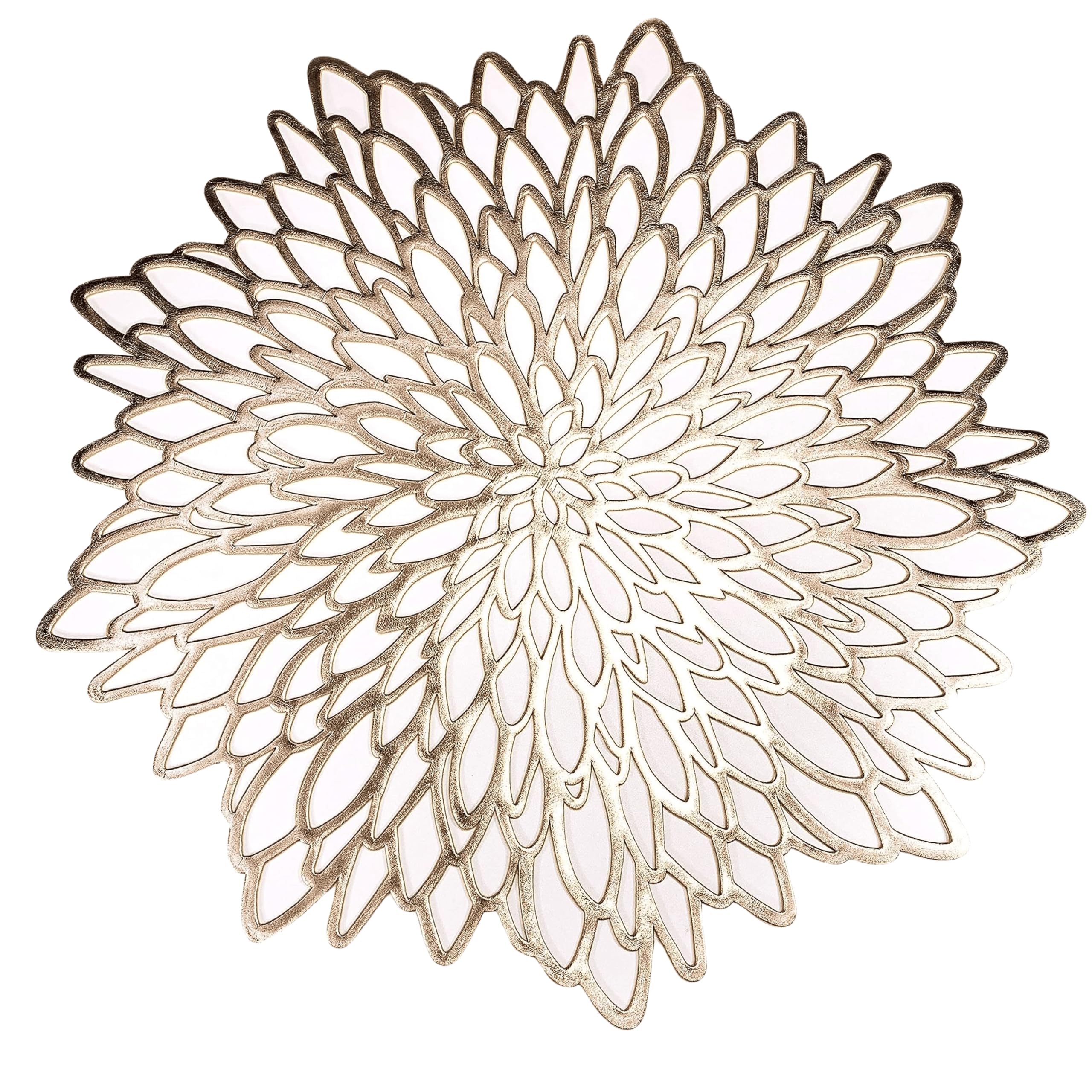 Snowkingdom Set of 12 Gold Metallic Placemats Laminated Vinyl Round Leaf Dinning Table Place Mats Bulk Decorative Thanksgiving Christmas Party Wedding Holiday Festival