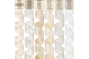 Mayreel Champagne Christmas Ribbon Wired 2.5" Champagne Gold Wired Ribbon for Christmas Tree Champagne Wired Ribbon for Wreaths, Tree Topper Bows, Crafts, Home Decor, Gift Wrapping, 6 Rolls 36 Yards