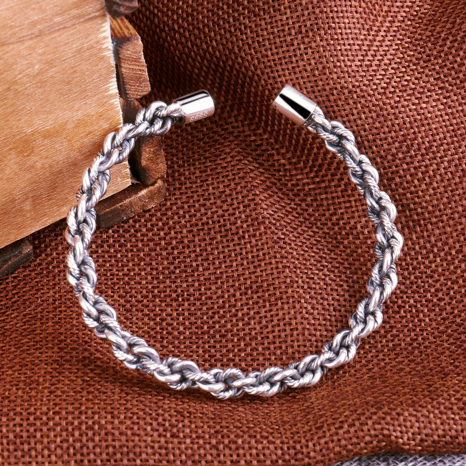 Cuff Bracelet,UHIBROS S999 Sterling Silver Twist Rope Vintage Bangle (Rope)