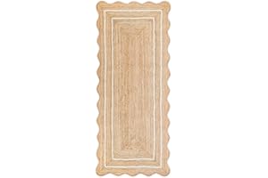 Weaving Village Wave Scalloped Natural Jute Rug Boho Jute Rug Entryway Runner Rug Farmhouse Scallop Rug, Off White (2'6"x6')