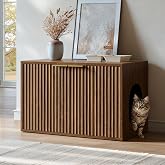 Evermagin 31.5" Cat Litter Box Enclosure Furniture | Walnut Hidden Litter Box Cabinet, Modern Indoor Cat House, Fluted Kitty End Table for Living Room, Bedroom, Entryway