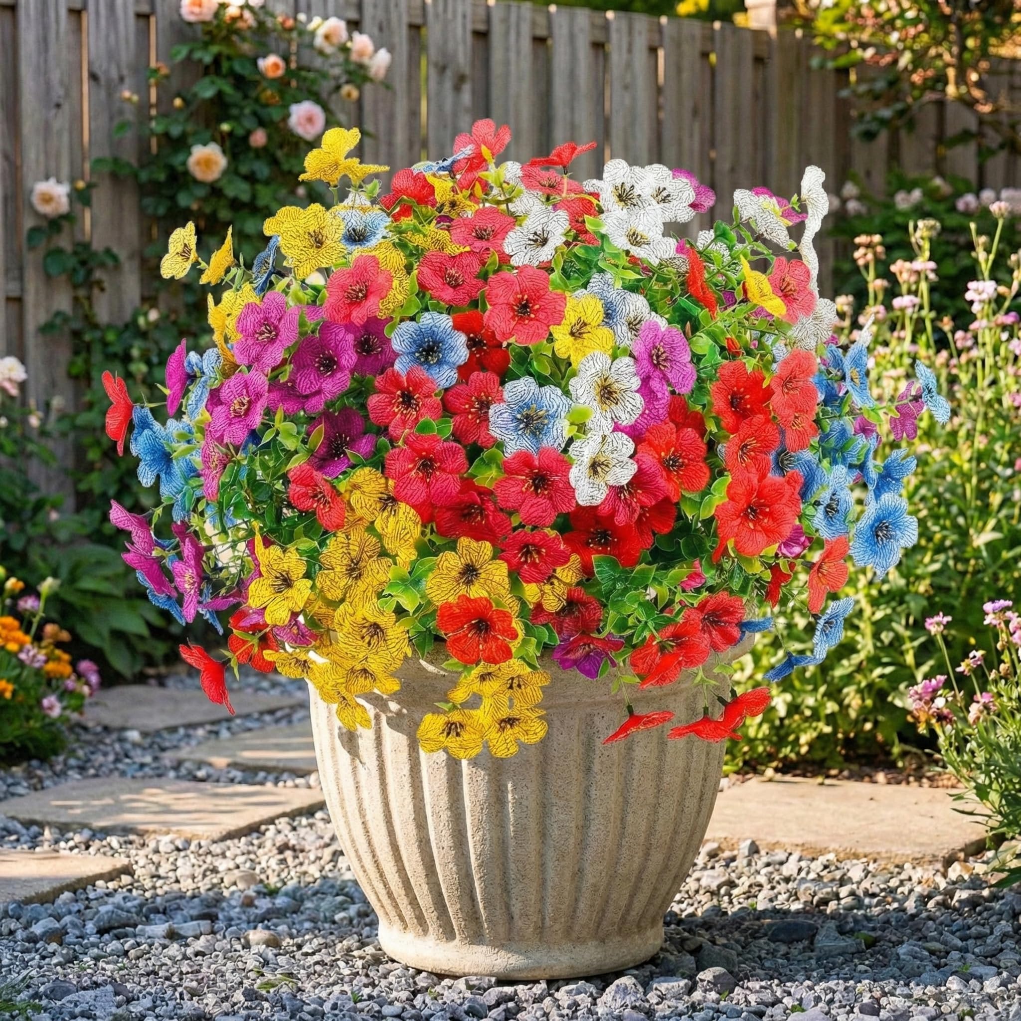 Photo 1 of ATTGREAT Artificial Flowers Outdoors Spring Faux Flowers UV Resistant Fake Flowers Daisy Plastic Greenery Plnats Outside Bulk for Garden Hanging Planter Patio Porch Home Decor, 12 Bundles (Multicolor)