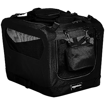 AmazonBasics Premium Folding Portable Soft Pet Dog Crate Carrier Kennel - 21 x 15 x 15 Inches, Black