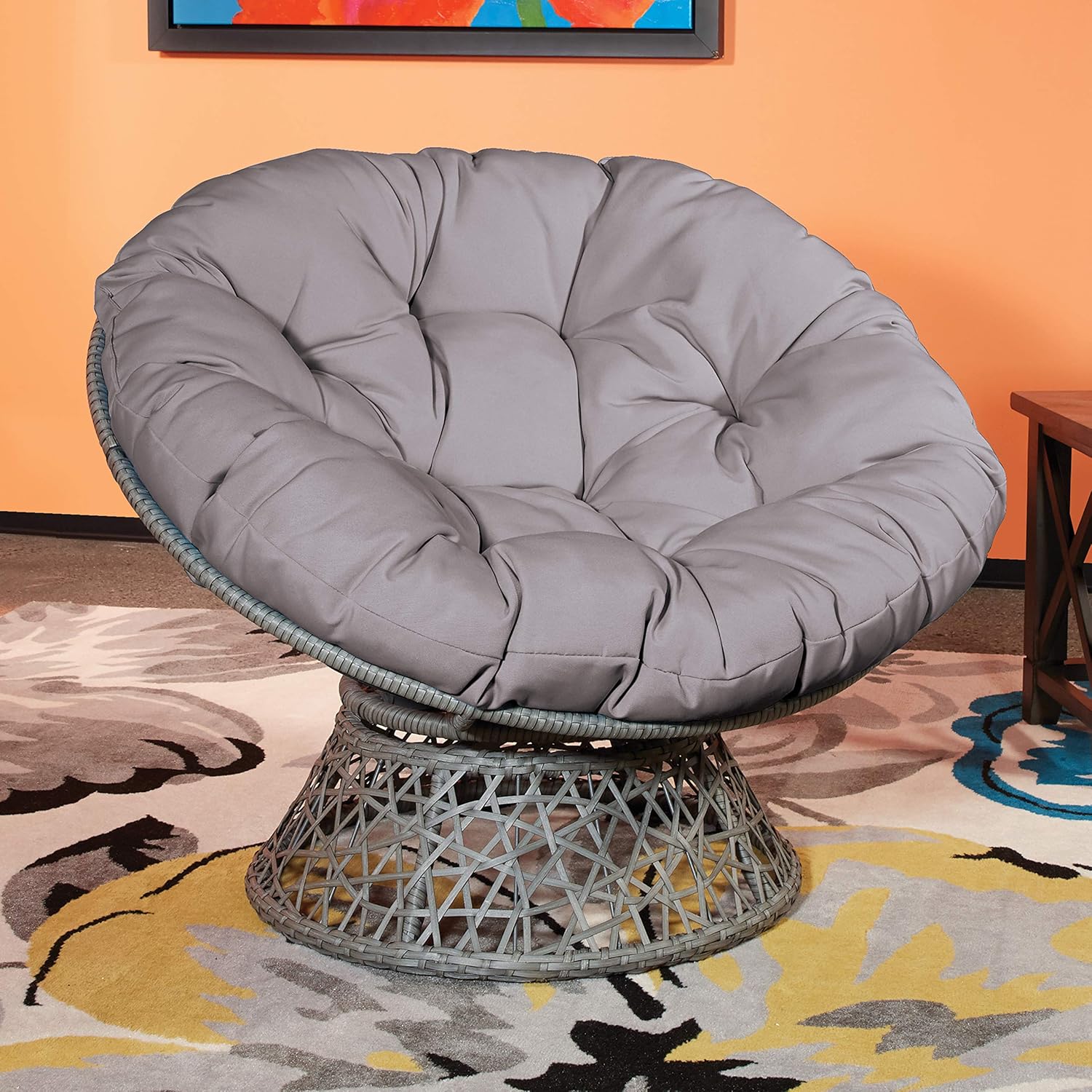 OSP Home Furnishings Papasan Chair with 360-degree Swivel, Grey Cushion Frame: Furniture & Decor