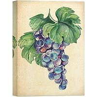 SIGNWIN Canvas Wall Art Purple Black Grapes with Branches and Leaves Fruit Plants Illustrations Impressionism Vintage Relax/Calm for Living Room, Bedroom, Office - 12x18 inches