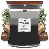WoodWick Medium Hourglass Scented Trilogy Candle | Warm Woods | with Crackling Wick | Up to 60 Hours Burn Time