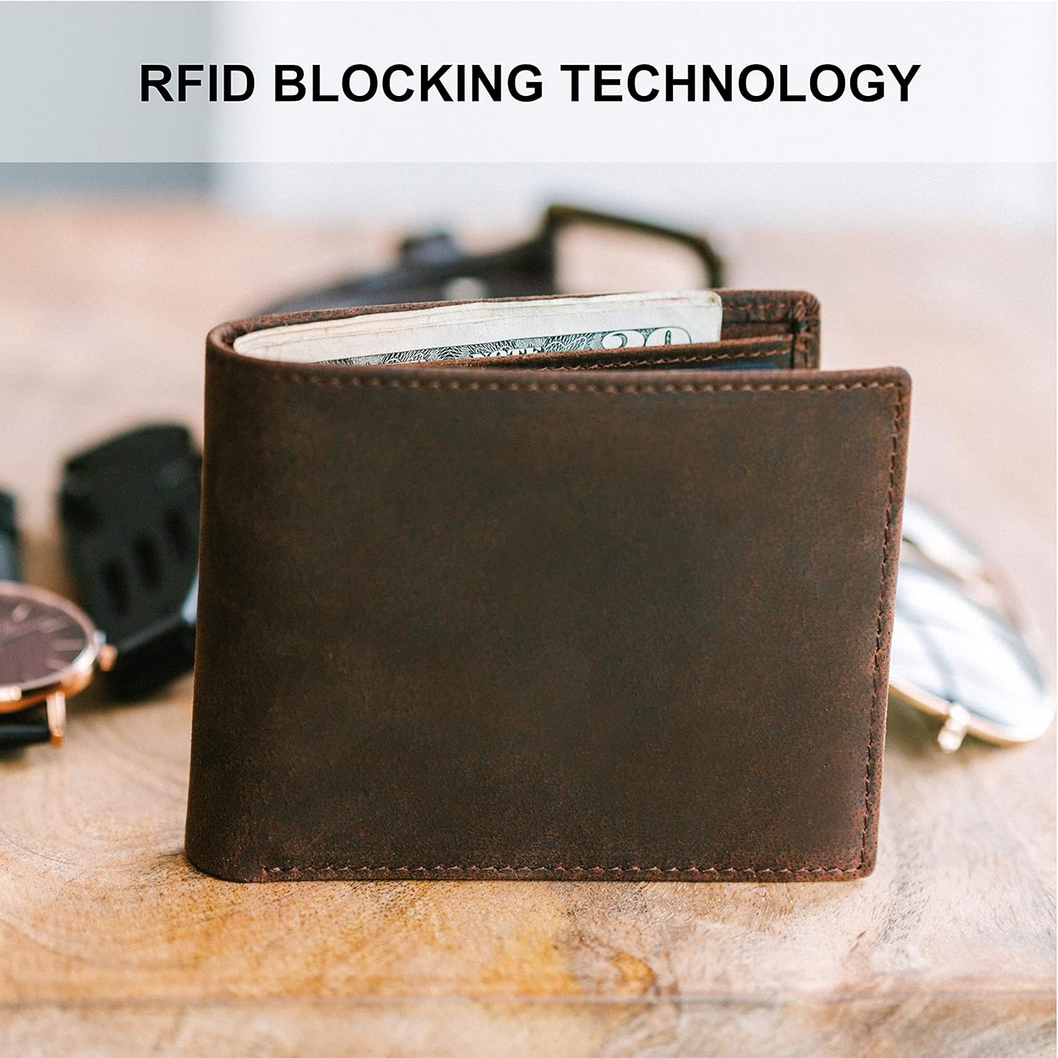 Top Grain Leather Wallet for Men | Ultra Strong Stitching | Handcrafted Argentinian Leather | RFID Blocking | Extra Capacity Bifold Wallet with 2 ID Windows | Slim Billfold with 10 Card Slots | Perfect Gift for Him