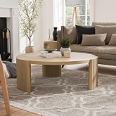 Furniture of America Carys 42&rdquo; Round Coffee Table, Solid Rubberwood &amp; Oak Veneer, Modern Wood Living Room Table with Plinth Base, Oak Finish