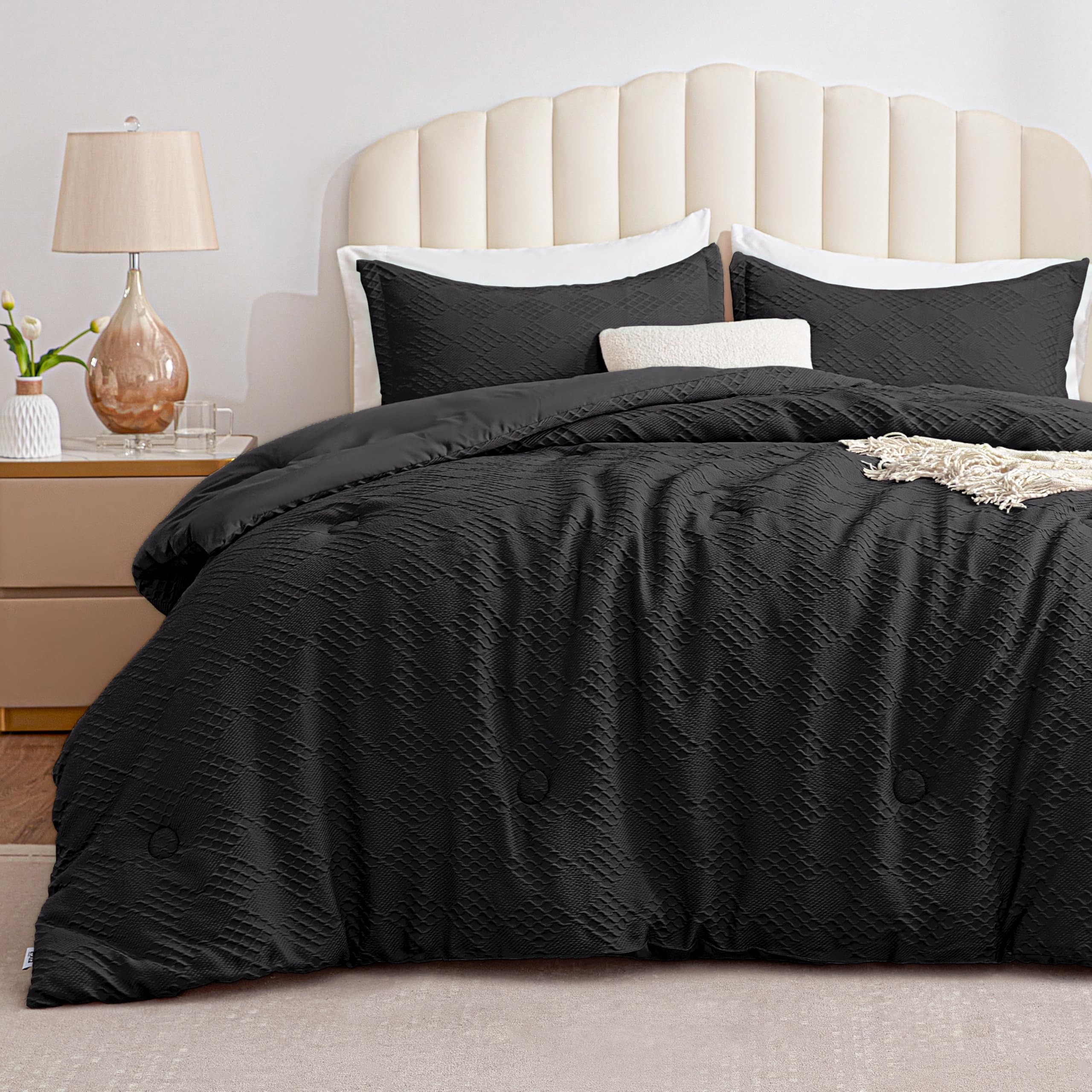 Photo 1 of *************Comforter not included*************
EXQ Home Waffle Comforter King Size - Super Soft Embossed Design Comforter Set 3 Pieces, Black 3D Diamond Pattern Bedding Set,Winter Warm Bed Set,1 Comforter with 2 Pillowcases