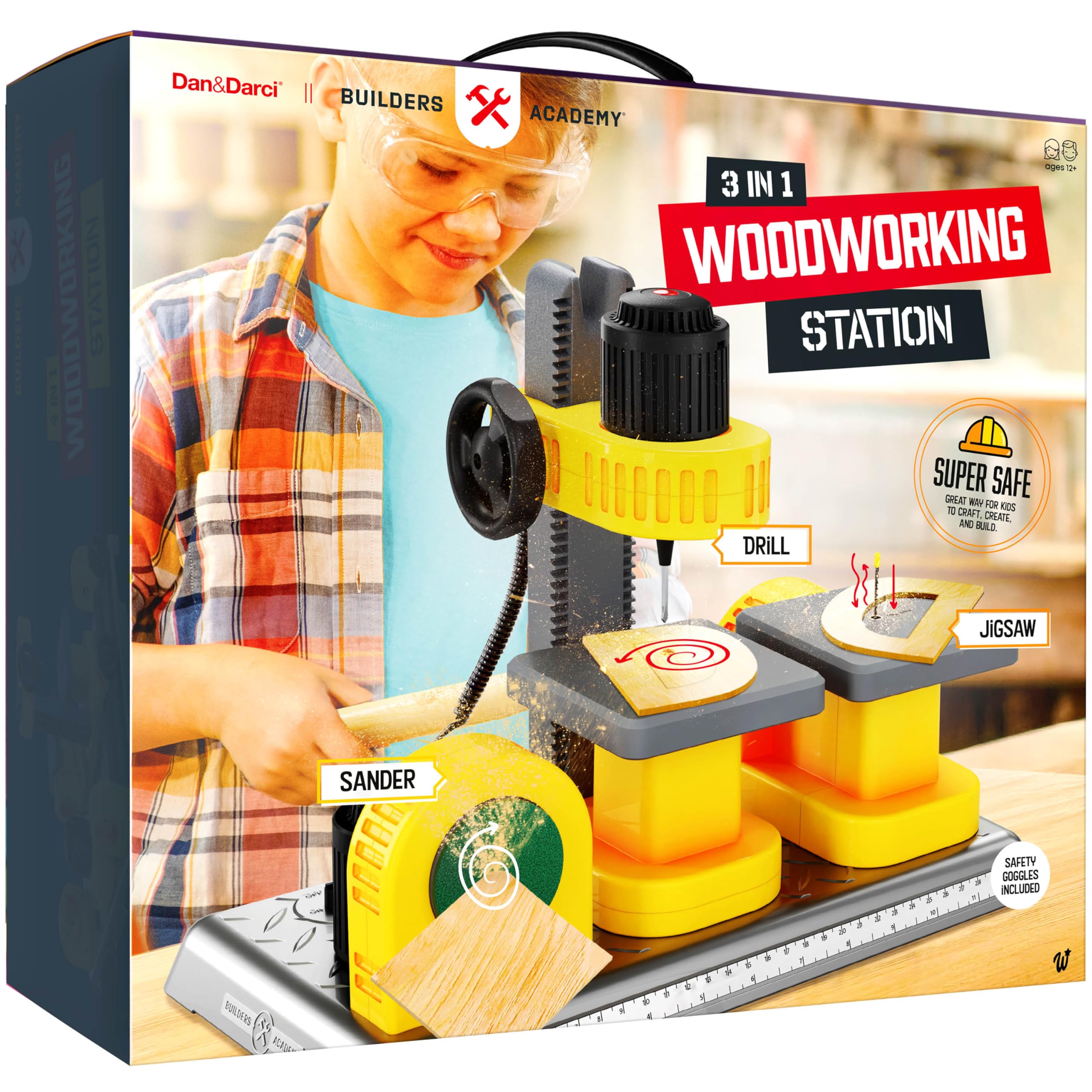 Photo 1 of Dan&Darci 3-in-1 Woodworking Station for Kids - Wood Building Projects Kit for Boys - Real Construction Tools Sets - Boy Tool Set - Gifts Age 8 Year Old - Cool STEM Toys Kits Birthday Gift Ideas