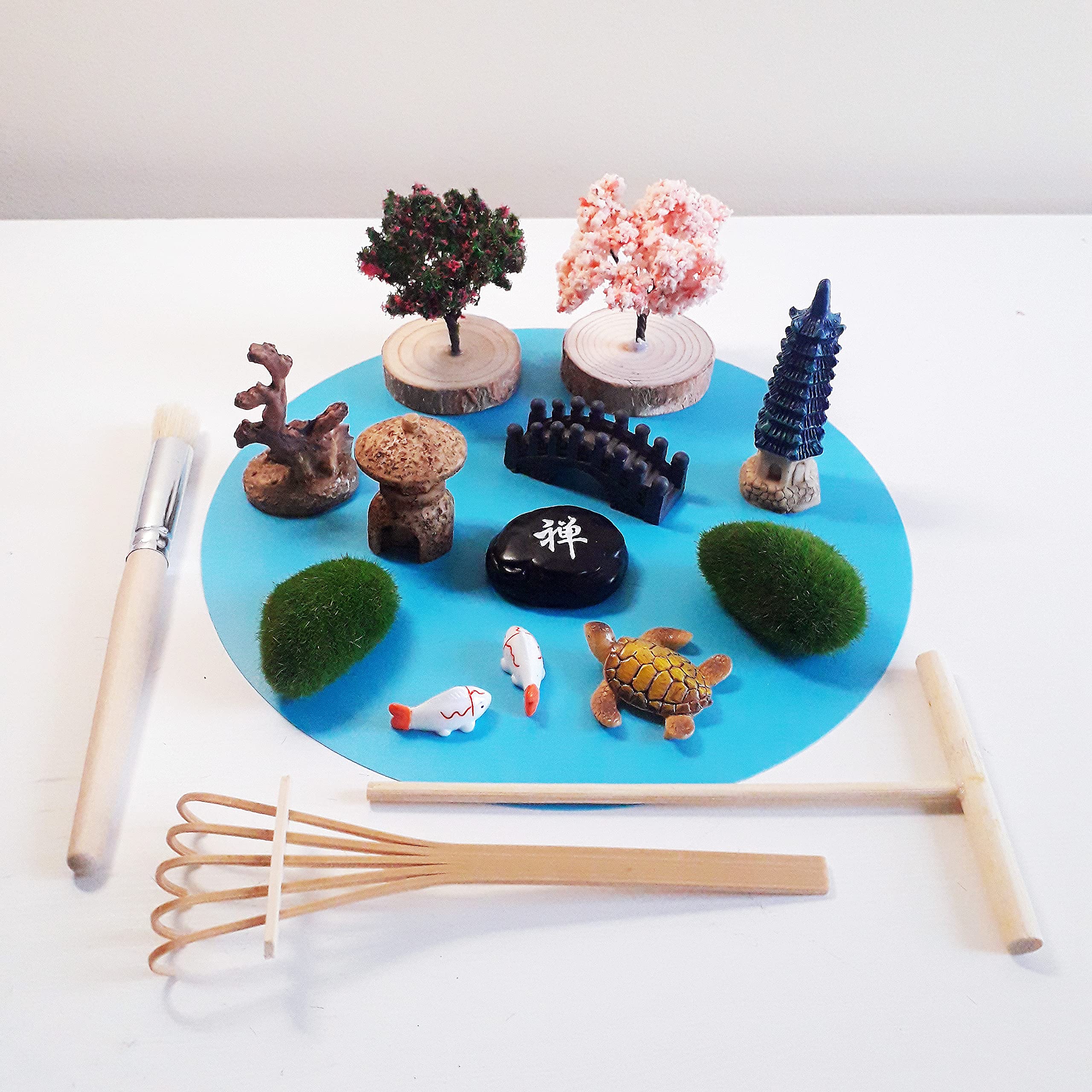 ZEN&TAO Miniature Desktop Zen Garden Accessories, DIY Fairy Garden Miniatures, 12pcs Figures plus Three Tools, Japanese Gift Idea, Terrarium, Bonsai Decorative Craft Kit — image 1