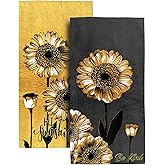 Bapcoku Sunflower Bath Towels Set of 2 Floral Decorative Hand Towels for Bathroom Gym Spa Sport Hotel Farmhouse Home Decorations Modern Art Hand Towels 14x28 Inch