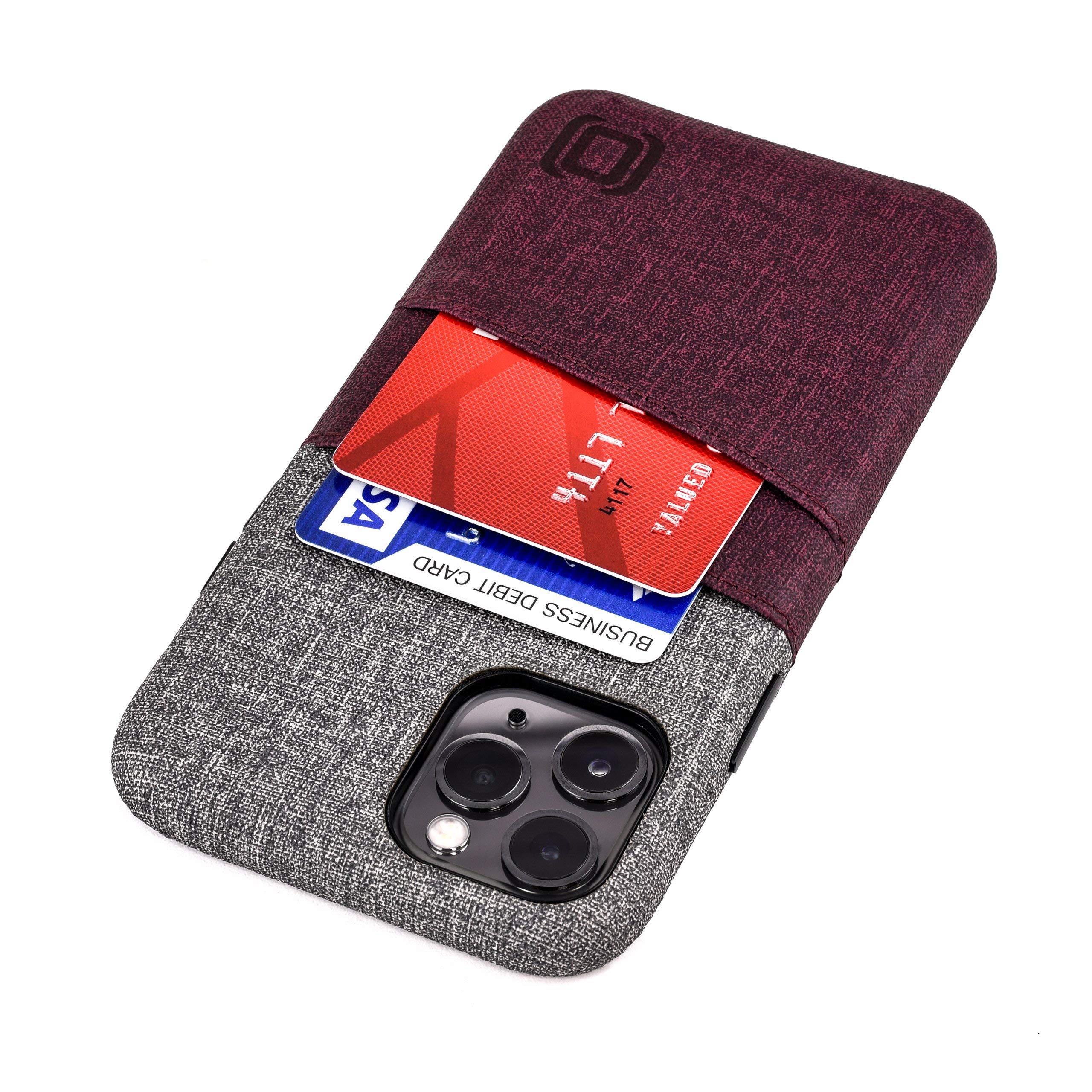 Dockem Wallet Case for iPhone 11 Pro: Built-in Metal Plate for Magnetic Mounting & 2 Card Holders (5.8" Luxe M2 Synthetic Leather, Maroon & Grey)