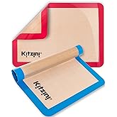 Kitzini Silicone Baking Mat Set. Non-Stick Silicone Mats for Baking. 2 Half Baking Sheets. BPA Free. Professional Grade Silic
