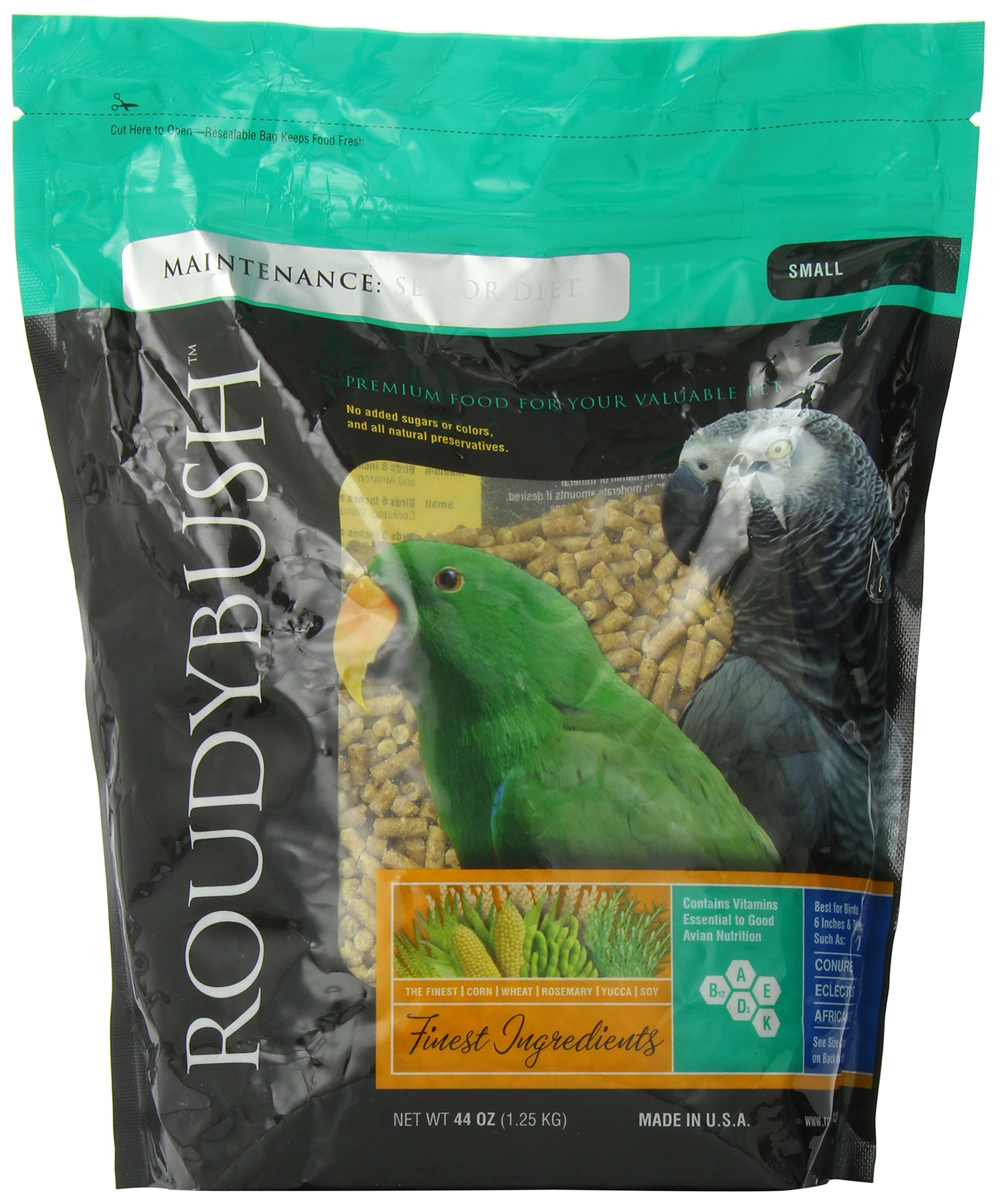 Roudybush Senior Bird Diet Mini Pellets - 44oz Bag For Older Birds, African Greys & Weaning Chicks