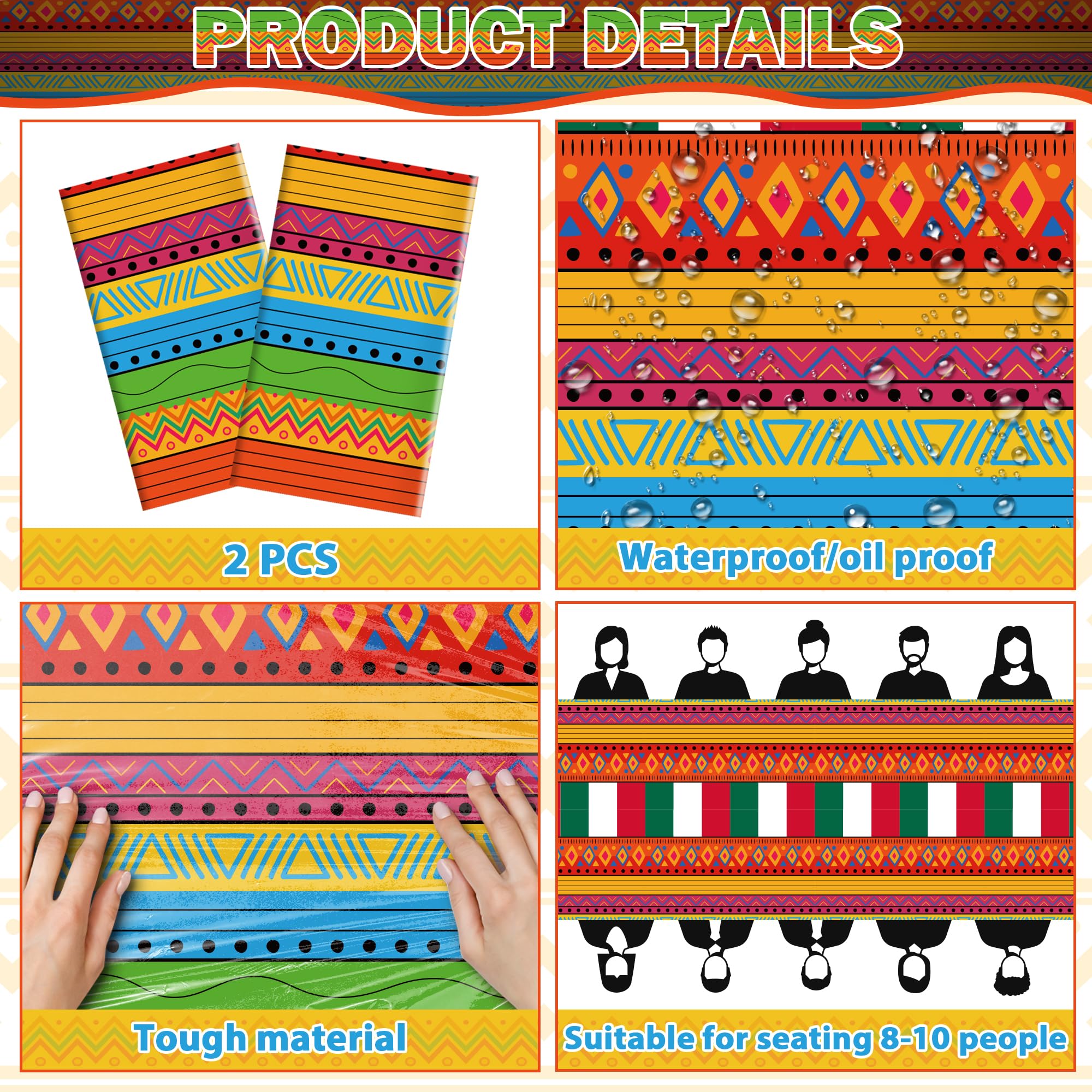OHOME Cinco De Mayo Decorations - Fiesta Party Decorations - Fiesta Plastic Tablecloth for Taco - Mexican Theme Birthday Accessories Favors Decor,52