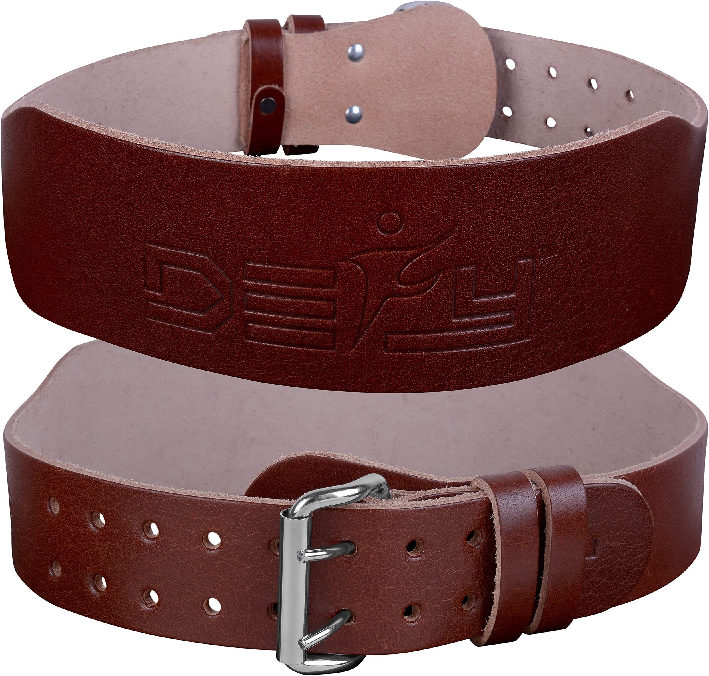 DEFY Genuine Leather Adjustable Weightlifting Belt Heavy Duty Bodybuilding Belt Crossfit Training Belt Powerlifting Gym Belt Single Piece with Steel Buckle Natural Color