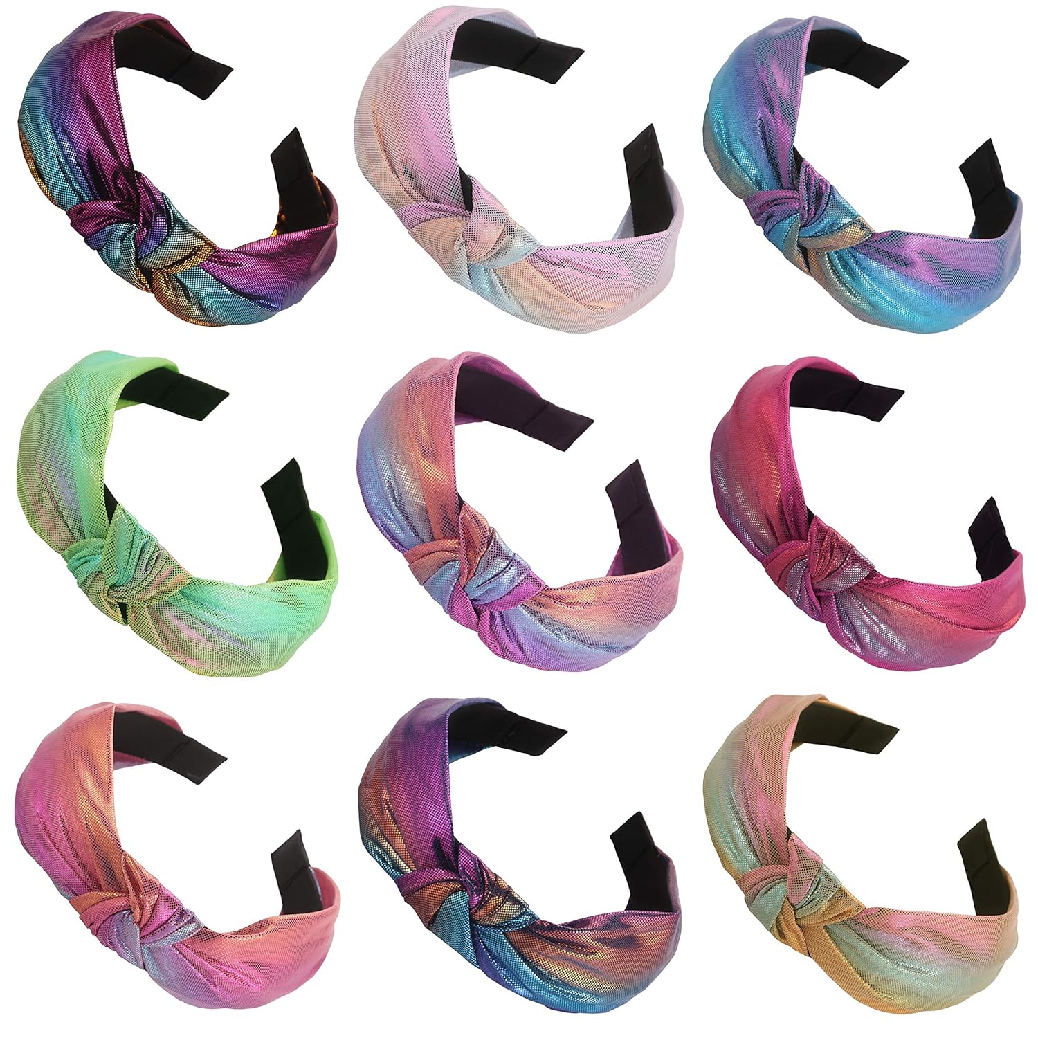 Headbands for Girls Women Teens, Funtopia 9 Pcs Shiny Metallic Headbands Colorful Mermaid Knotted Head Bands, Fashion Cross Knot Hair Bands for Dance Party Club : Beauty
