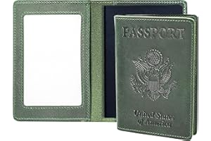 AGBIADD Genuine Leather Passport Holder with RFID Blocking, Slim and Lightweight, Green, Unisex