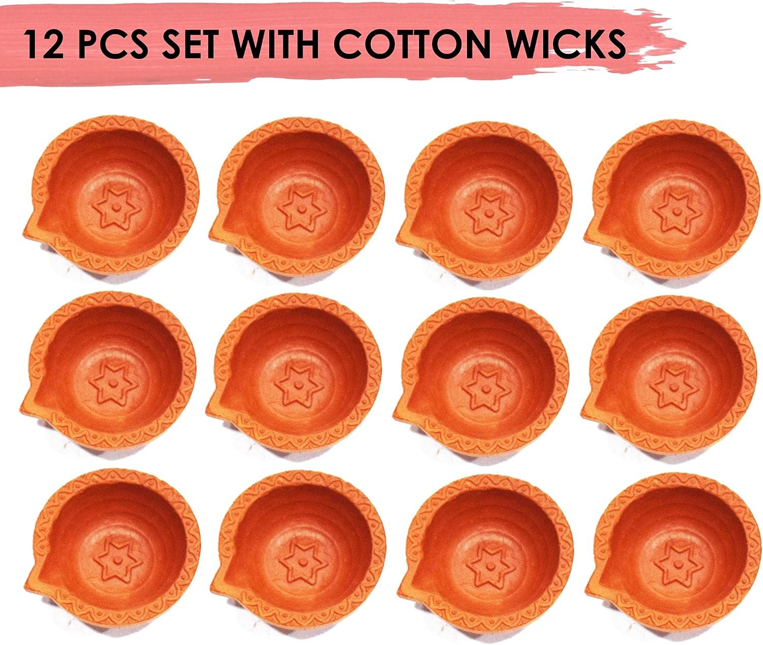 SATVIK 12 Pc Set of Diwali Gift/Diwali Decorations Clay Diya Handmade Natural Earthen Oil Lamp/Welcome Traditional Diyas with Cotton Wicks Batti Deepawali Diya Lamp Diwali Earthen Lamp Kutthu Vilakku