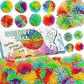 SHQDD 24PCS Stringy Balls, Sensory Stringy Ball, 2.75 inch Soft Rainbow Pom Bouncy, Stocking Stuffers for Kids, Monkey Pom Balls Fidget Toys Stress Ball, Birthday Gifts for Boys, Girls Ages 3+