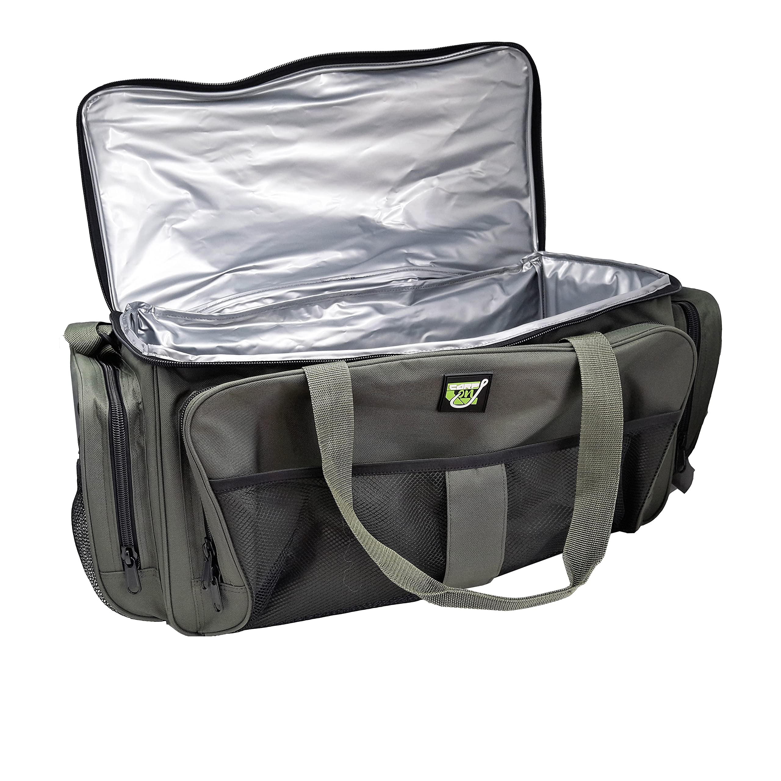 Carp On - Insulated Bait Cool Bag Carryall Storage Fishing Tackle 900D (56 x 30 x 30cm) Multi Use Compartments Pockets - for Carp Baits Camping Outdoors (Green) [27-2140]