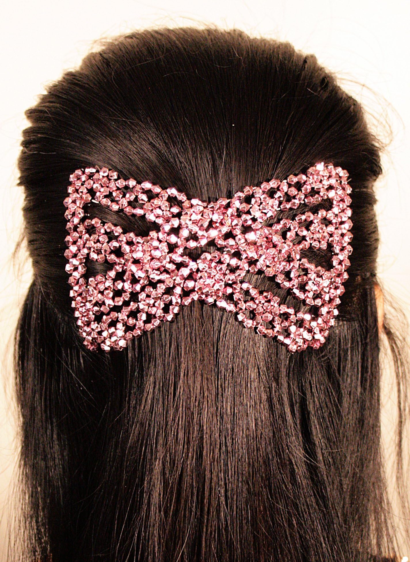MebellaWomen Magic Beads Shiny Hair Clips Stretchy EZ Double Comb Different Hair Styles (Light Pink)