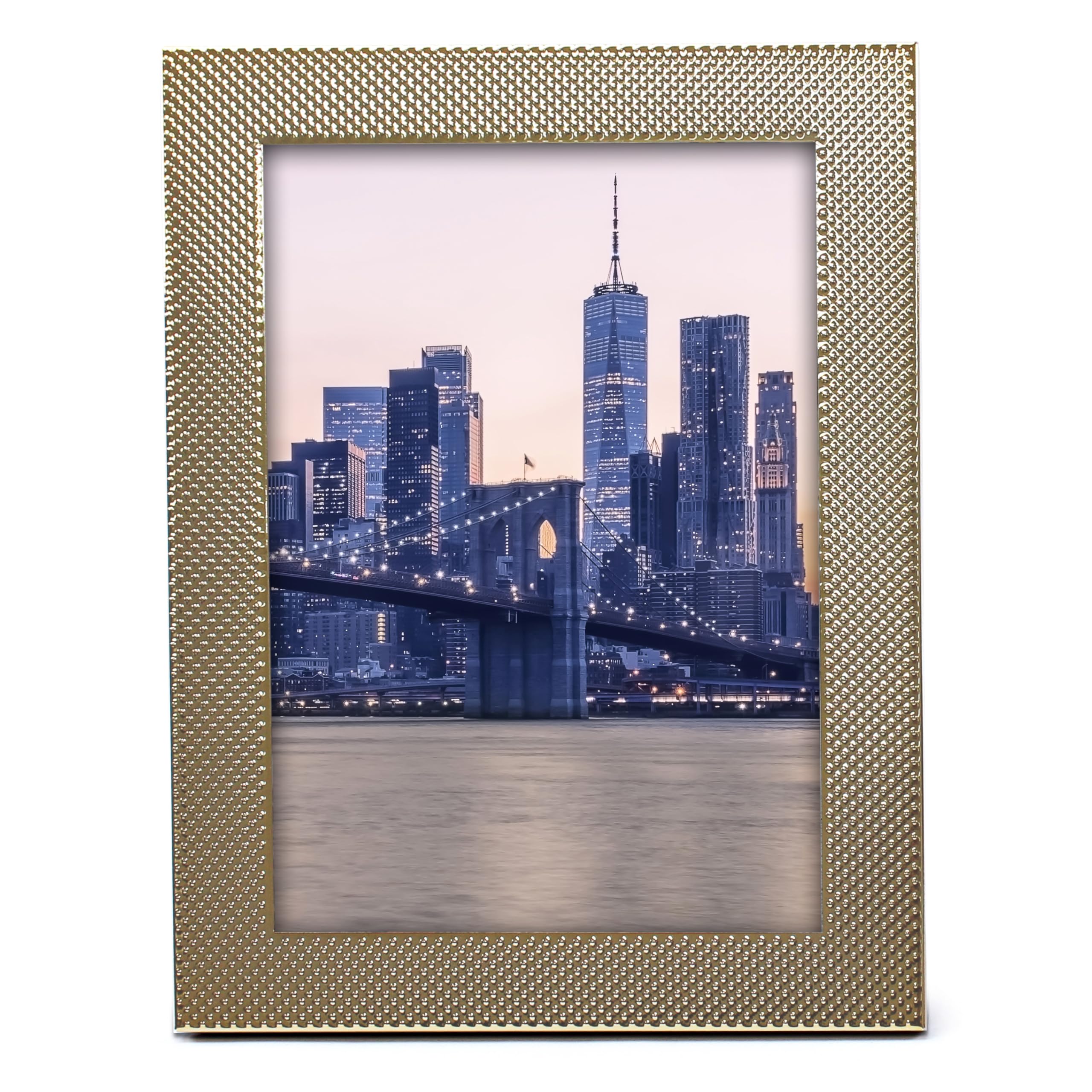 Photo 1 of MIMOSA MOMENTS Brass Dot Metal Picture Frame,Tabelop Photo Frame Display Horizontal or Vertical 5x7 Inch Photo,Ideal Gift to Family and Friends