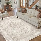 PureCozy Beige 5x8 Washable Area Rug Vintage Oriental Medallion Carpet | Soft Low Pile, Non Slip, Stain Resistant, Large, Neutral Retro Decor for Living Room, Bedroom, Dining Room, Kids Room
