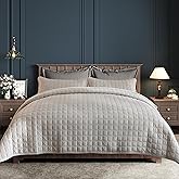 Fleeco Double-Sided Velvet Quilt King Size Comforter Set, 108"x 96" Lightweight Velvet Bedding Set, Ultra Soft Bedspread with 2 Matching Shams, for All Seasons, Gray