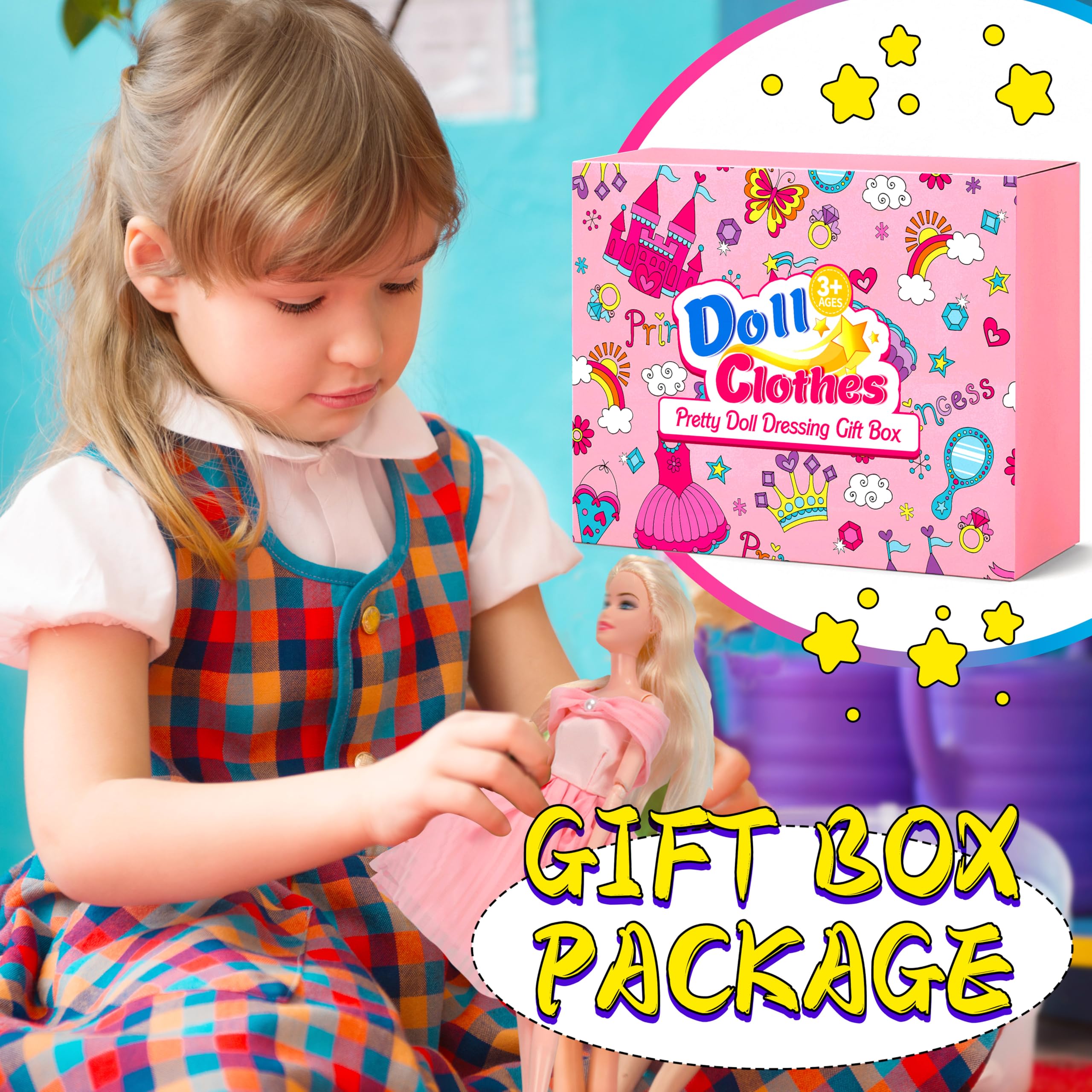 ﻿195 Pcs Doll Clothes and Accessories Kit, Include Princess Gowns, Fashion Skirt, Slip Dresses, Tops, Pants, Bikini Swimsuits, Shoes, Crowns, Necklaces, Glasses, Hangers in Gift Box for 11