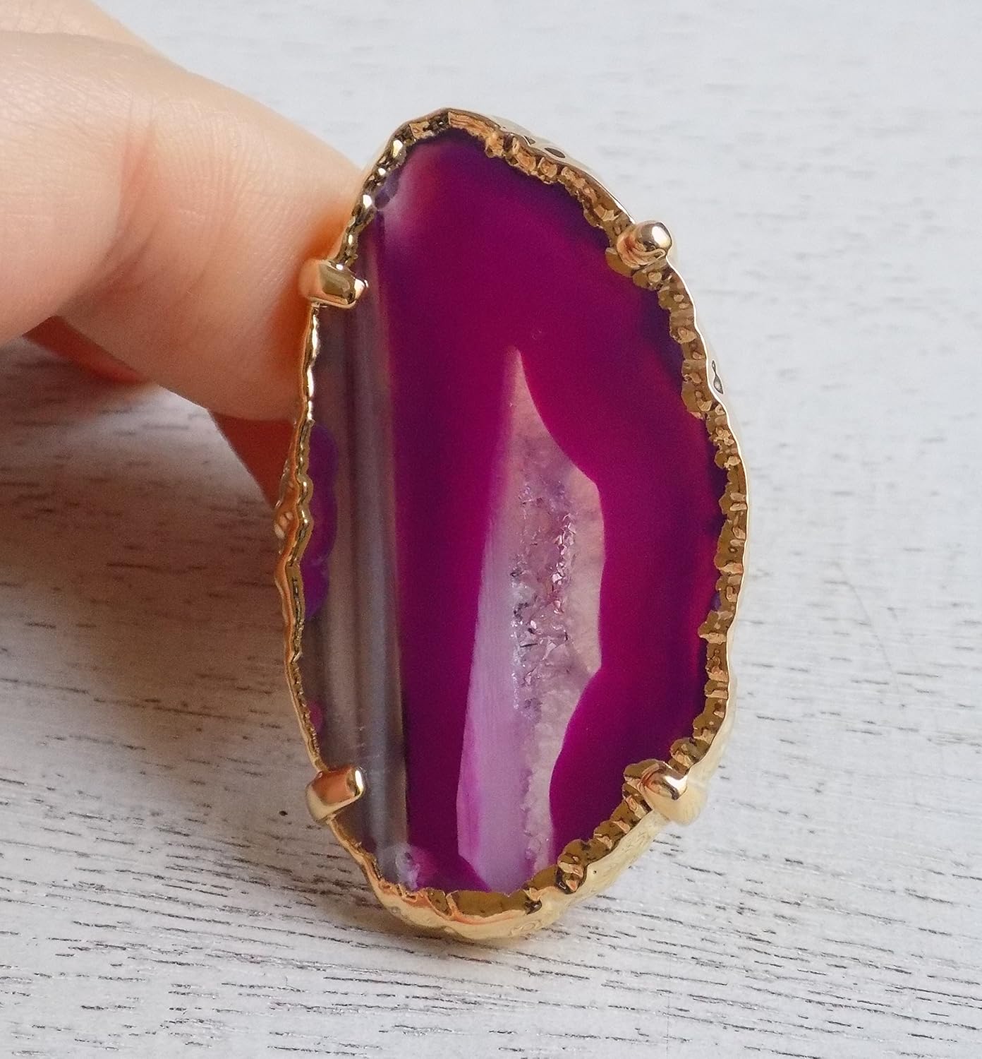 Agate Ring Pink Agate Slice Sliced Agate Geode Crystal Ring
