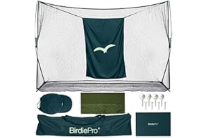 BirdiePro® - American Pro Golf Practice Net, 10x7ft Heavy Duty Golf Hitting Net with EchoShield™ Target & FlexWeave™ Net, Indoor Outdoor Training Backyard, Full Set with Mat, Balls & Cap